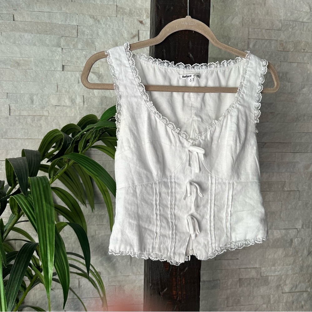 Reformation White “Brenda” Linen Cotton Lace Bustier Blouse Size Small - Picture 2 of 10